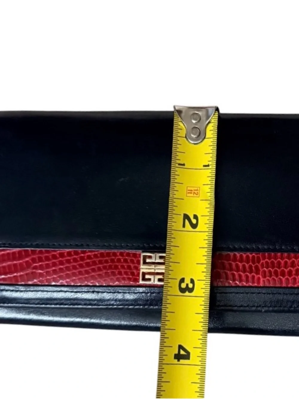 Vintage GIVENCHY PARIS Black Leather Long Wallet with Red Lizard Accent
